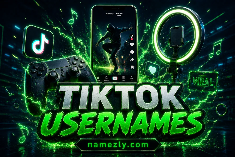 TikTok Usernames featured image with smartphone, ring light, gaming controller and viral content theme